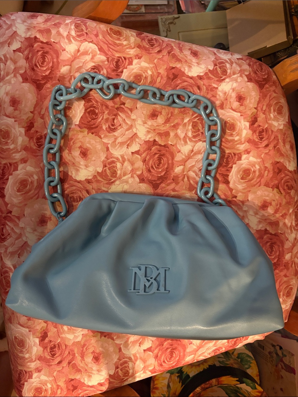 Badgley Mischka Light Blue Shoulder Bag with Chunky Chain Strap